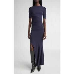 Dress Forum LA Short Story Navy Ribbed Ruched Bodycon Dress XS Petite NWT